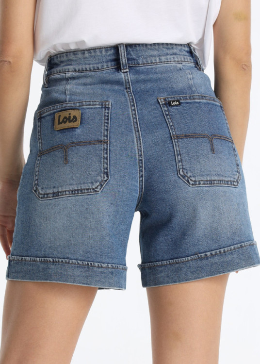 Short Vaquero Bolsillos Plastrón Estilo Safari Azul