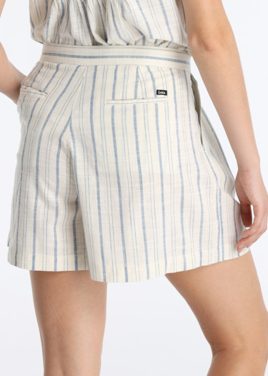 Short Estampado Franjas Detalle Pinzas Blanco