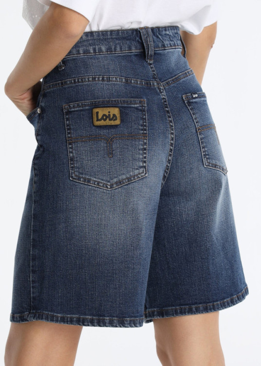 Short Vaquero Relaxed Fit Tiro Largo Azul