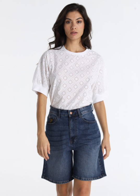 Short Vaquero Relaxed Fit Tiro Largo Azul