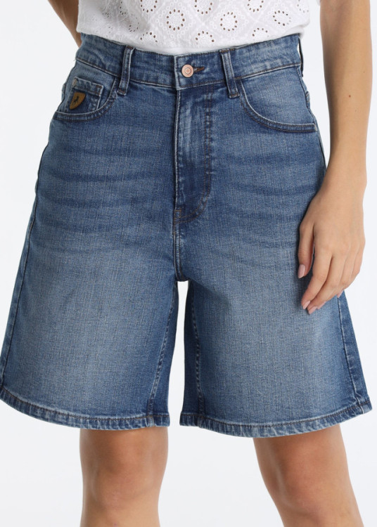 Short Vaquero Relaxed Fit Tiro Largo Azul