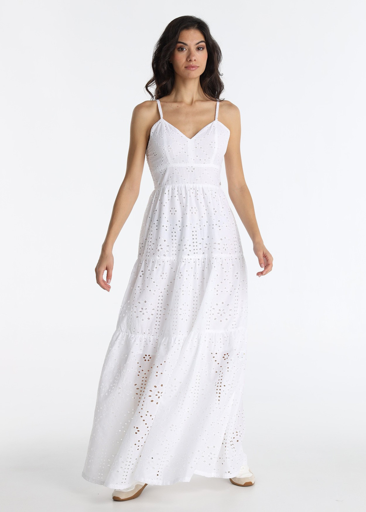 Vestido Largo Tejido Troquelado Blanco