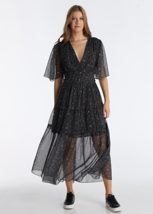 Vestido Largo Fluido Con Estampado Paisley Elegante Azul