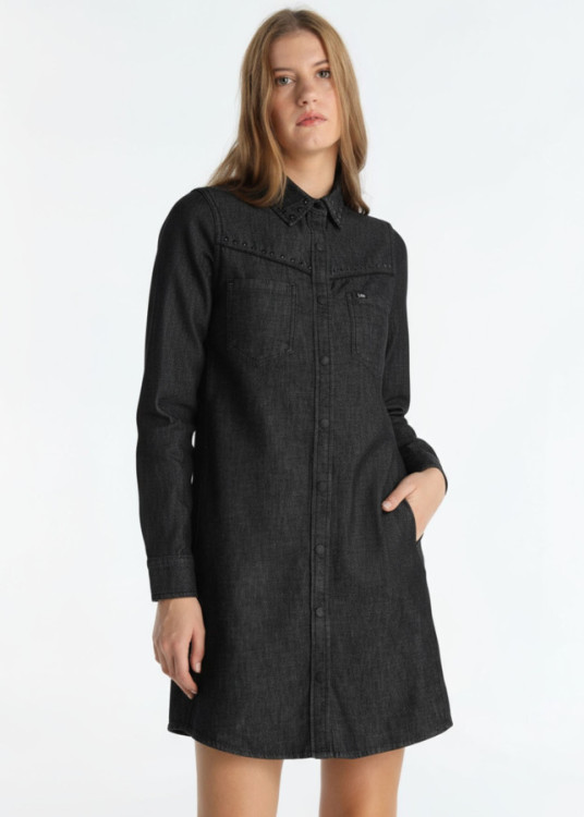 Vestido Corto Sin Mangas Detalle Tachuelas Negro