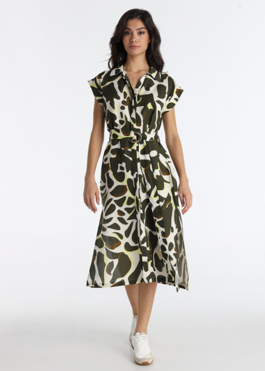 Vestido Largo Camisero Con Estampado Animal Print Verde