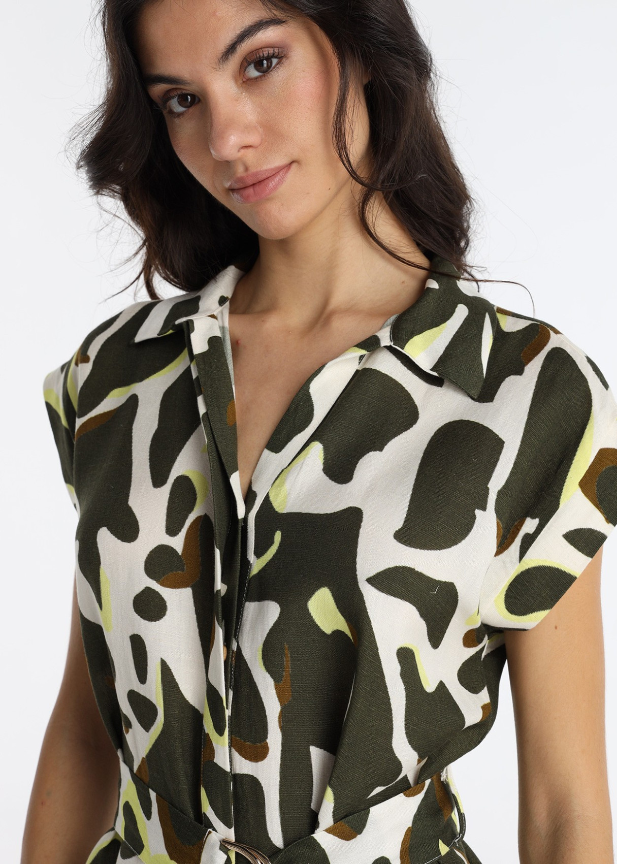 Vestido Largo Camisero Estampado Animal Print Verde