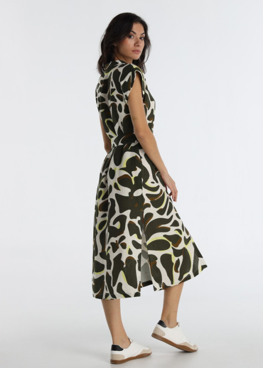 Vestido Largo Camisero Con Estampado Animal Print Verde