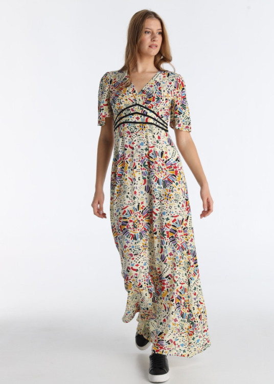 Vestido Largo Con Estampado Integral Diseño Tijuana Beige