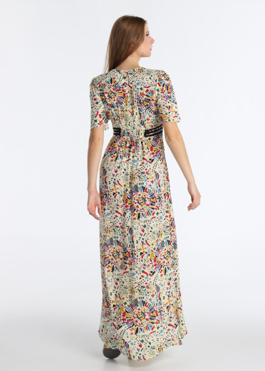 Vestido Largo Con Estampado Integral Diseño Tijuana Beige