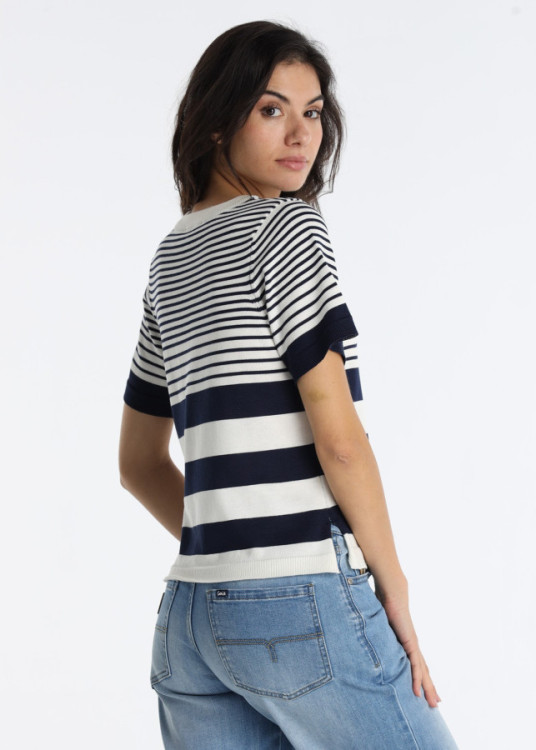 Camiseta Manga Corta Rayas Irregulares Azul