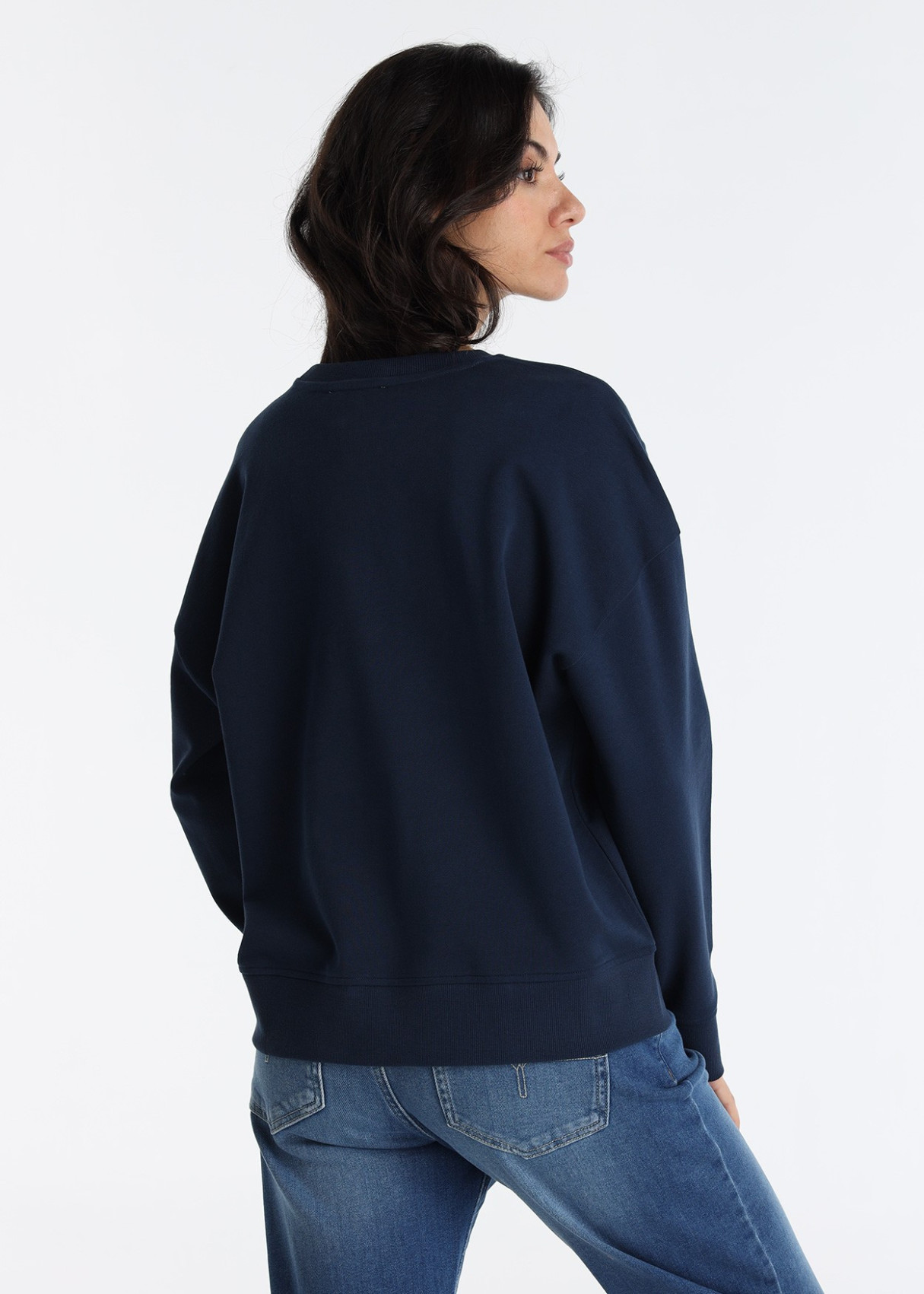 Sudadera Cuello Caja Bajo Asimétrico Gráfica Azul