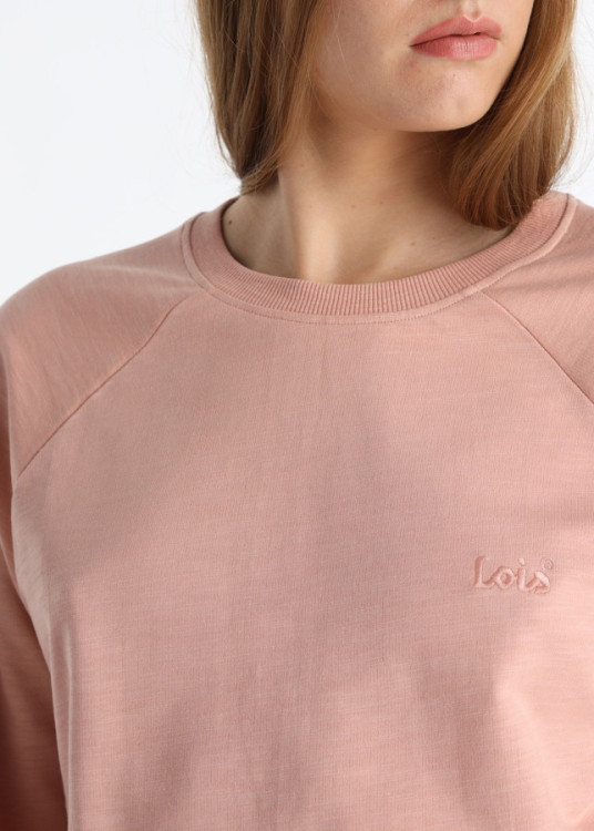 Sudadera Básica Cuello Caja Bordado Logo Rosa