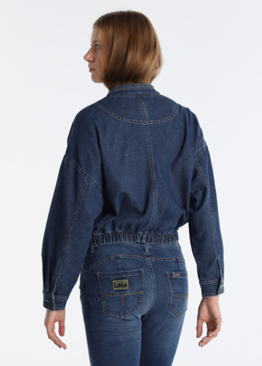 Cazadora Vaquera Bolsillos Plastrón Lavado Azul