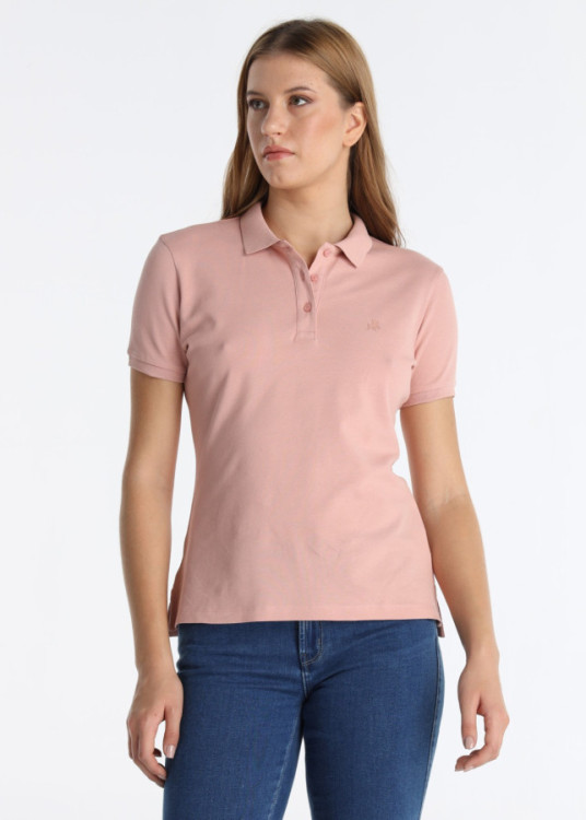 Polo De Manga Corta Slim En Piqué De Algodón Rosa