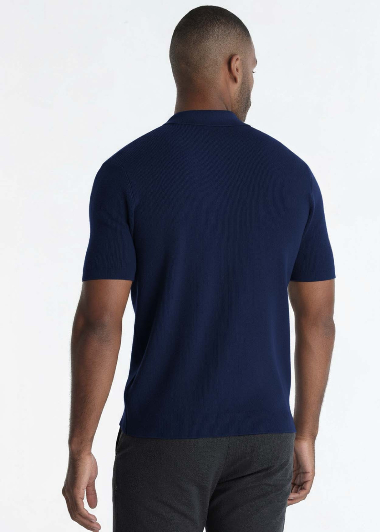 Polo De Tejido Ottoman Con Textura De Rayas Azul