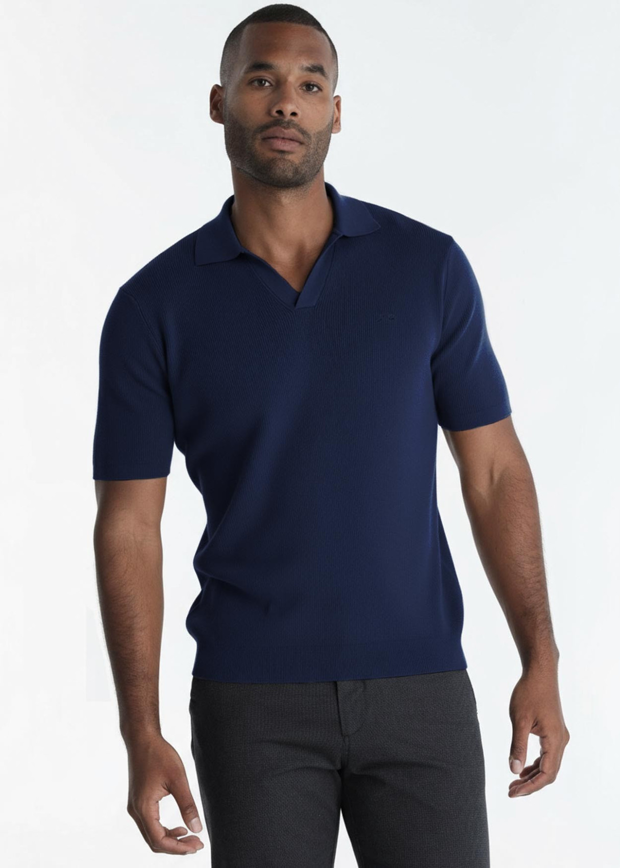 Polo De Tejido Ottoman Con Textura De Rayas Azul