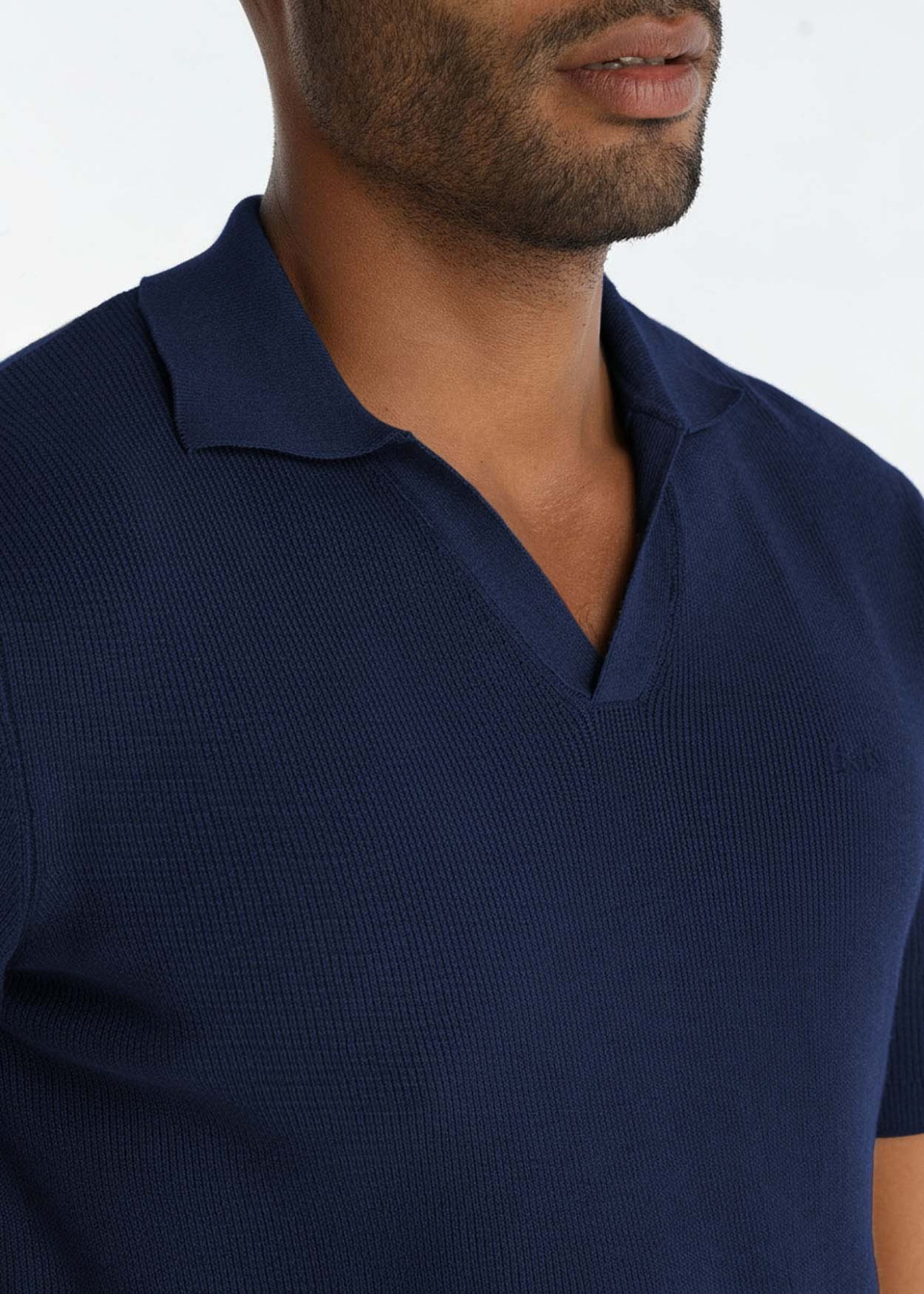 Polo De Tejido Ottoman Con Textura De Rayas Azul