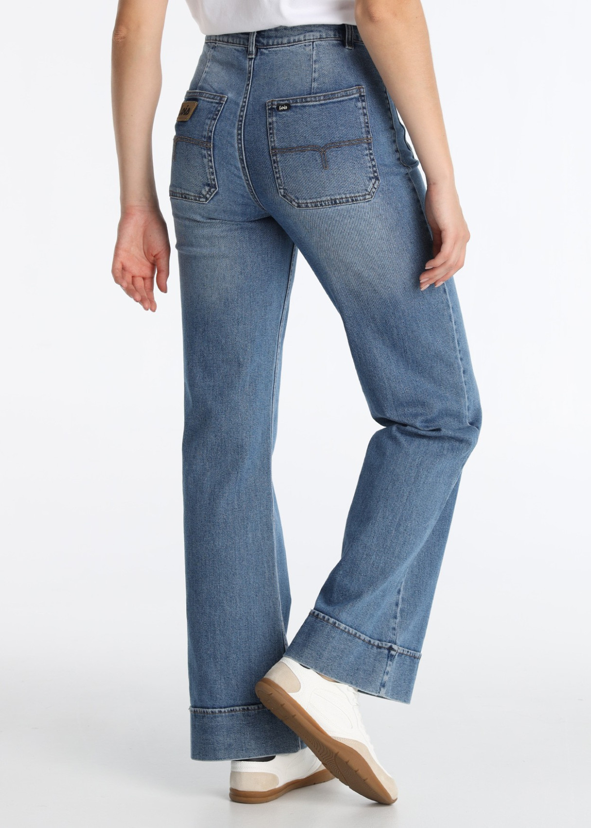 Jeans Wide Leg Bolsillos Plastrón Estilo Marinero Azul