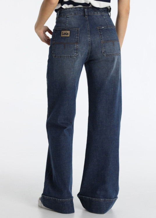 Jeans Wide Leg Tiro Medio Lavado Azul