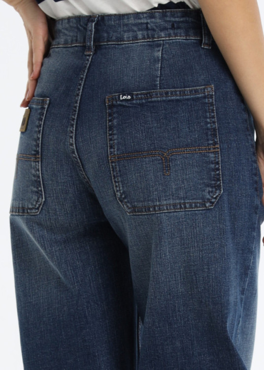 Jeans Wide Leg Tiro Medio Lavado Azul