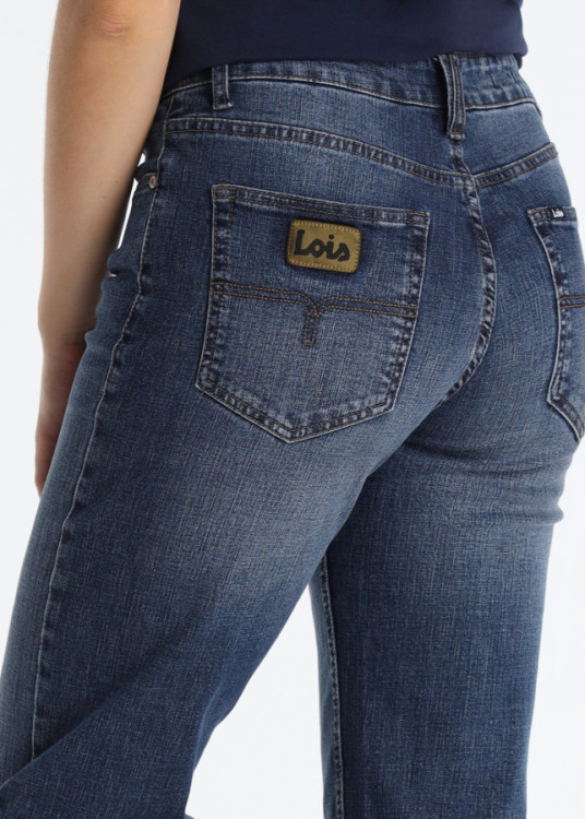 Jeans Straight Crop Denim Azul Oscuro Elástico Azul