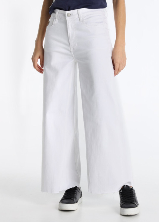 Jeans Wide Leg Crop Denim Verano En Blanco