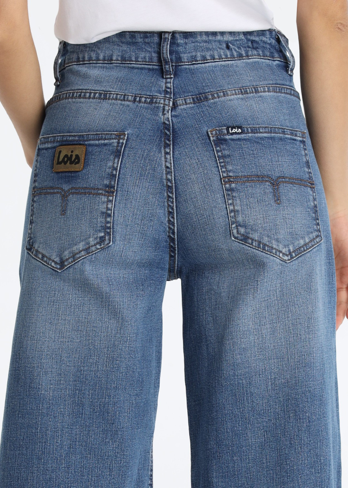 Jeans Wide Leg Crop Tejido Cross Medio Azul