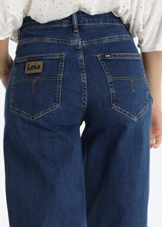 Jeans Wide Leg Crop Corte Ancho Lavado Stone Azul