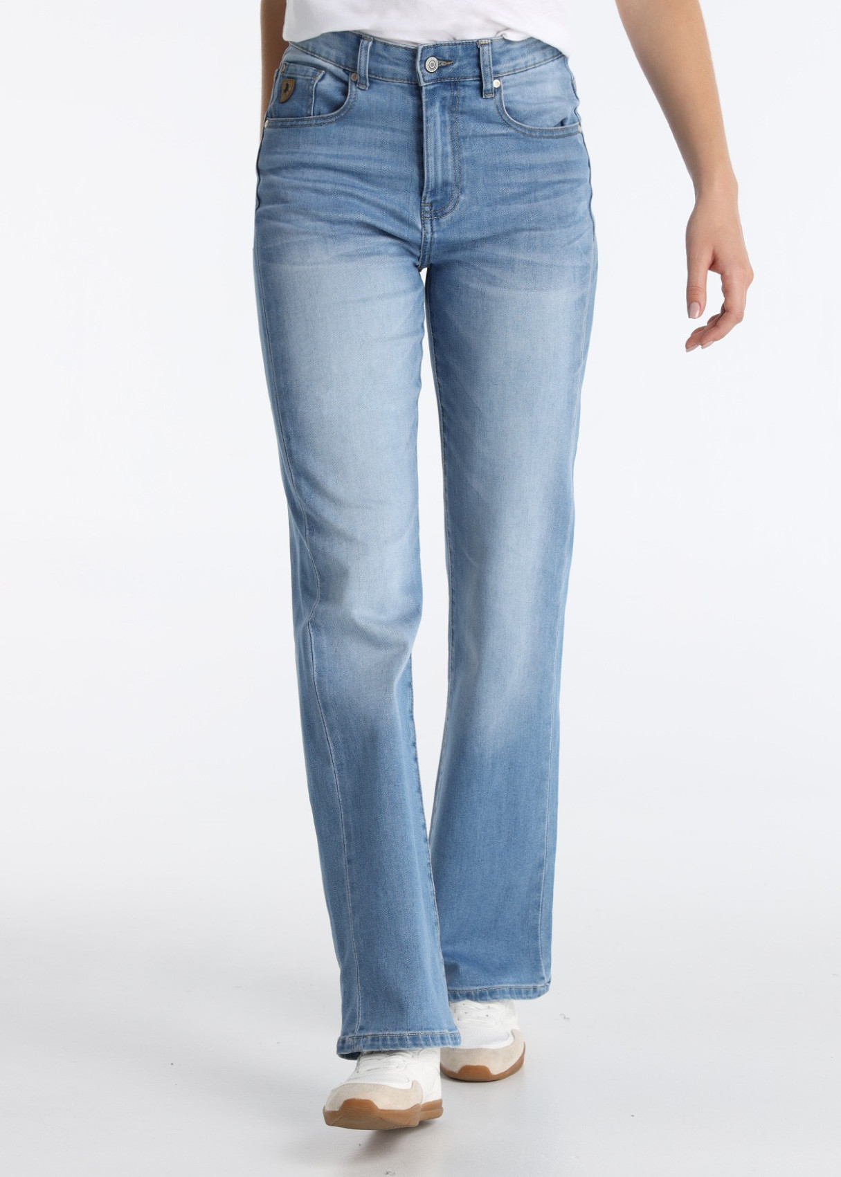 Jeans Mom Fit Tiro Medio En Fibra Repreve Sostenible Azul