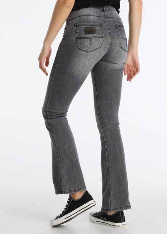 Jeans Flare Push Up Tiro Muy Corto Gris