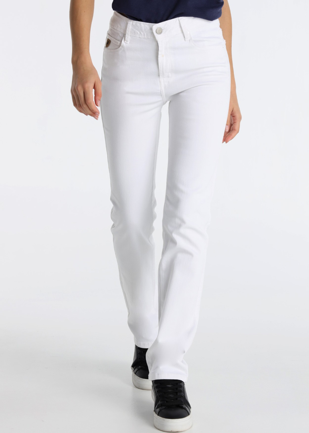 Jeans Straight De Algodón Elástico En Denim Blanco