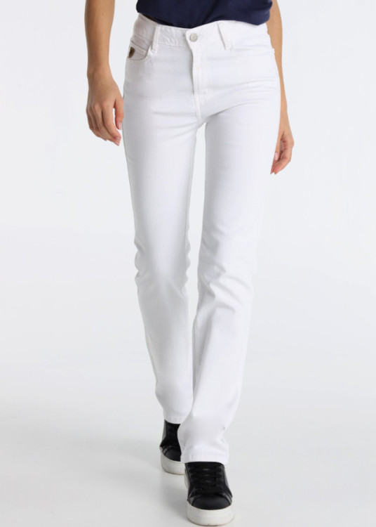Jeans Straight De Algodón Elástico En Denim Blanco