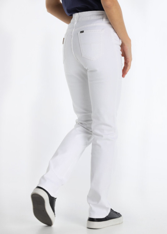 Jeans Straight De Algodón Elástico En Denim Blanco
