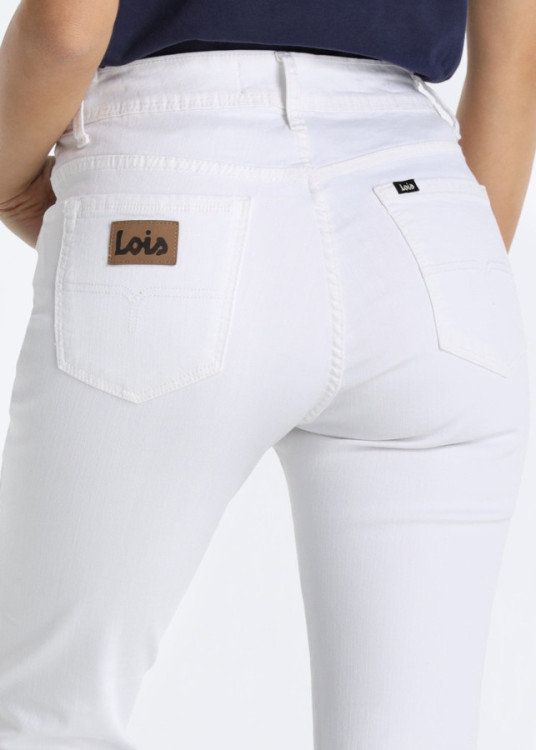 Jeans Straight De Algodón Elástico En Denim Blanco