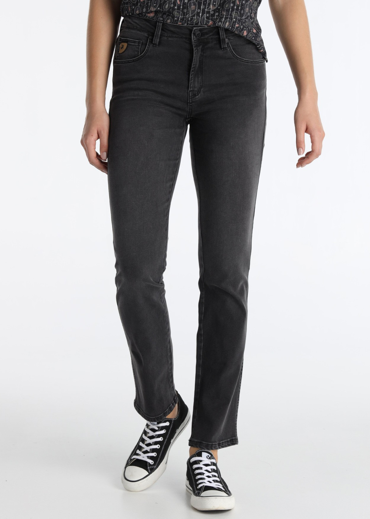 Jeans Straight Algodón Elástico Lavado Negro