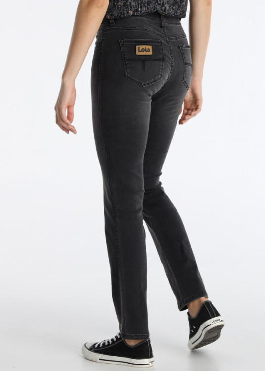 Jeans Straight Algodón Elástico Lavado Negro