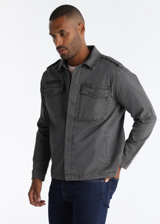 Sobrecamisa De Algodón Elástico Con Parche En Gris