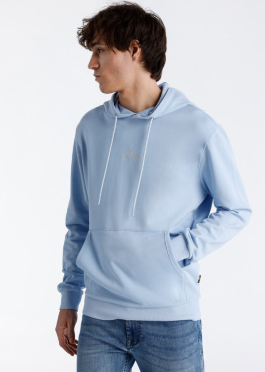 Sudadera Capucha Bordado Pecho Azul