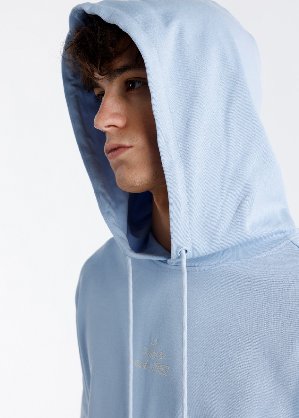 Sudadera Capucha Bordado Pecho Azul