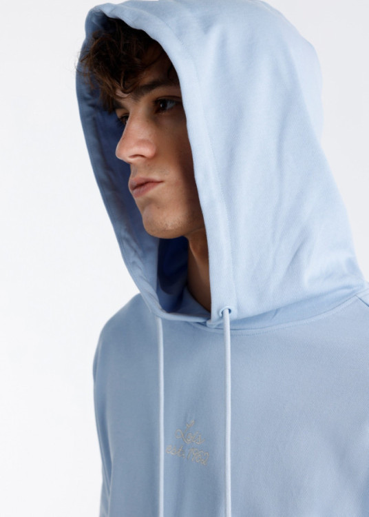 Sudadera Capucha Bordado Pecho Azul