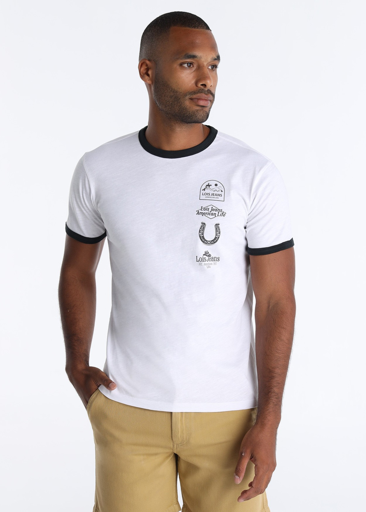 Camiseta Estilo Ringer Gráfica Americana Retro Blanca