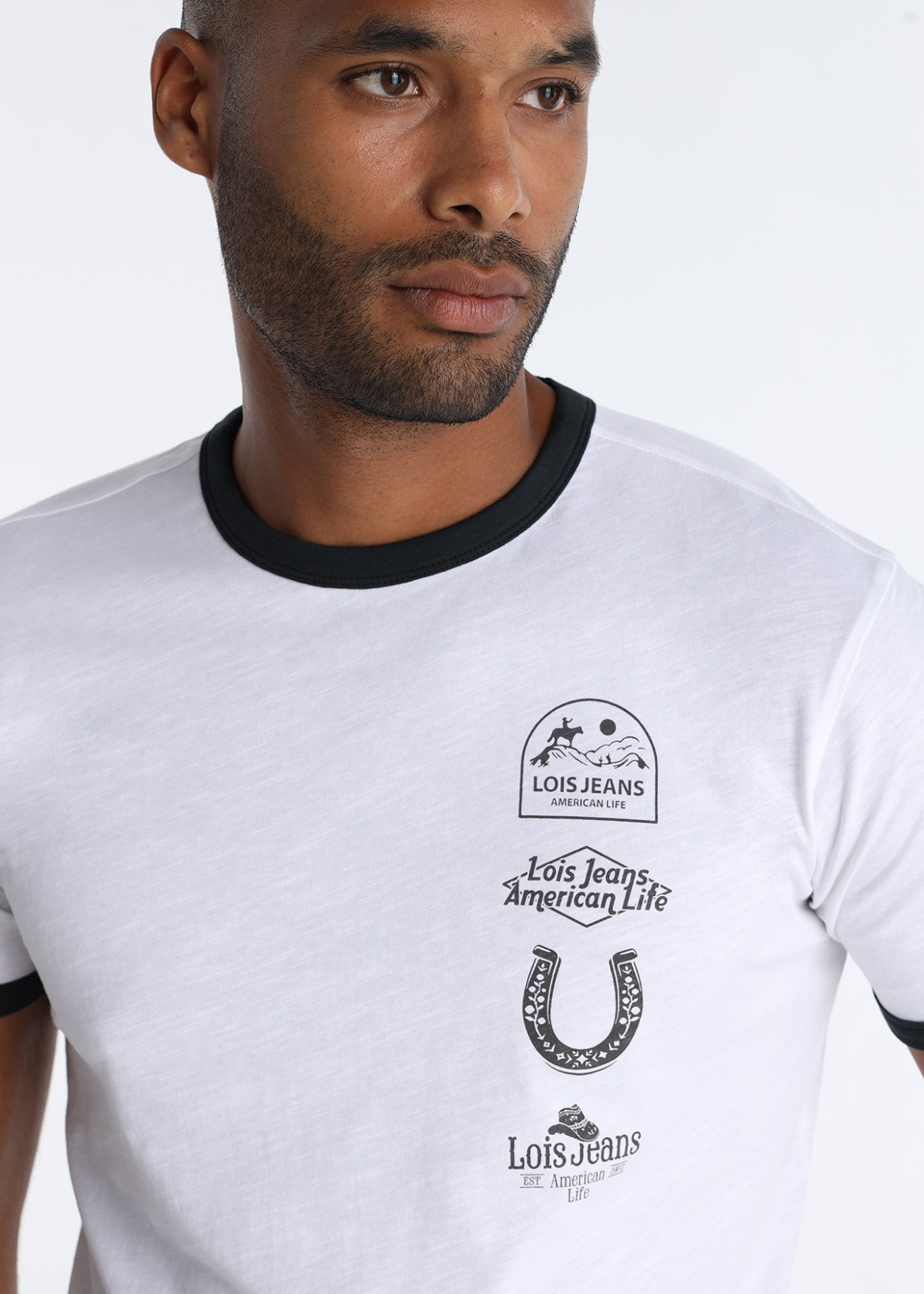 Camiseta Estilo Ringer Gráfica Americana Retro Blanca