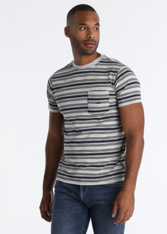 Camiseta De Rayas Horizontales Con Bolsillo Frontal Gris