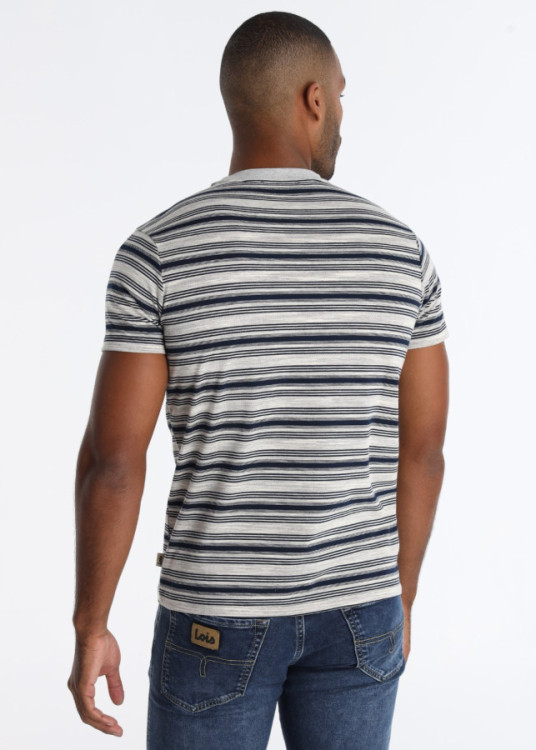 Camiseta De Rayas Horizontales Con Bolsillo Frontal Gris