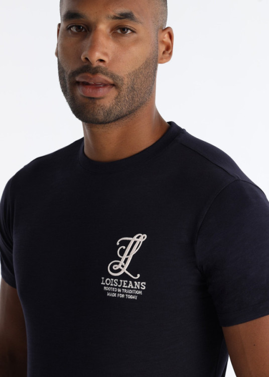 Camiseta Con Bordado Heráldico En Pecho Azul