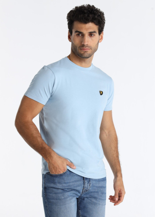 Camiseta Slim Fit Elástica Con Parche Logo En Azul