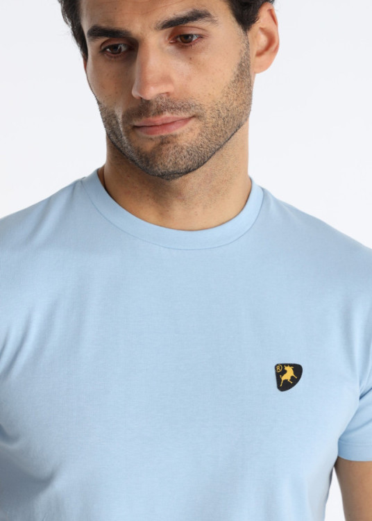 Camiseta Slim Fit Elástica Parche Logo Azul