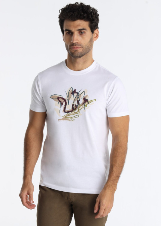 Camiseta Cona Gráfica Botánica Ramas Hojas Blanco