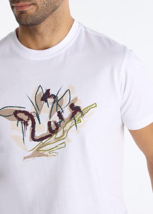 Camiseta Cona Gráfica Botánica Ramas Hojas Blanco