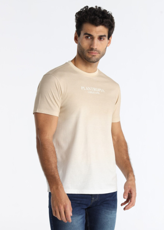 Camiseta Con Efecto Lavado Tie Dye Bicolor En Beige